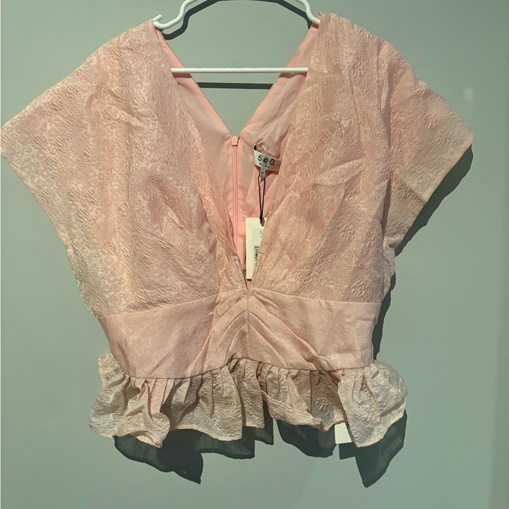 Sea New York Pink Florence Textured V-Neck Ruffle Blouse Size 16 — image 2 of 8